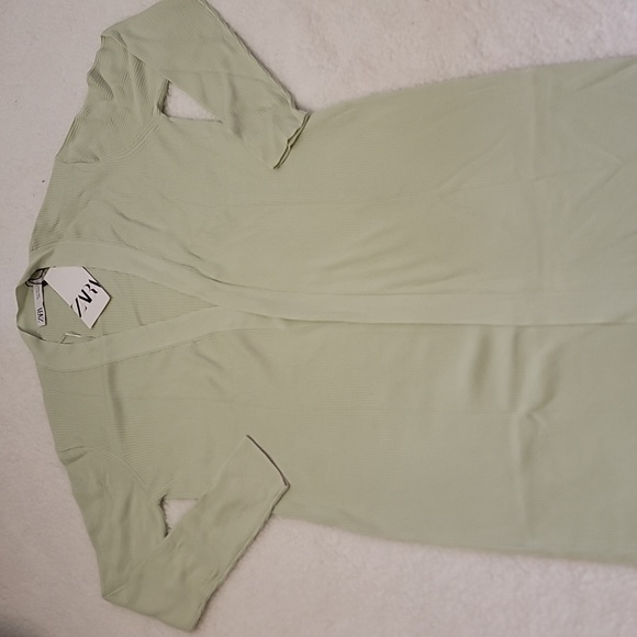 Zara Ribbed Long Green Duster Cardigan - Picture 7 of 14
